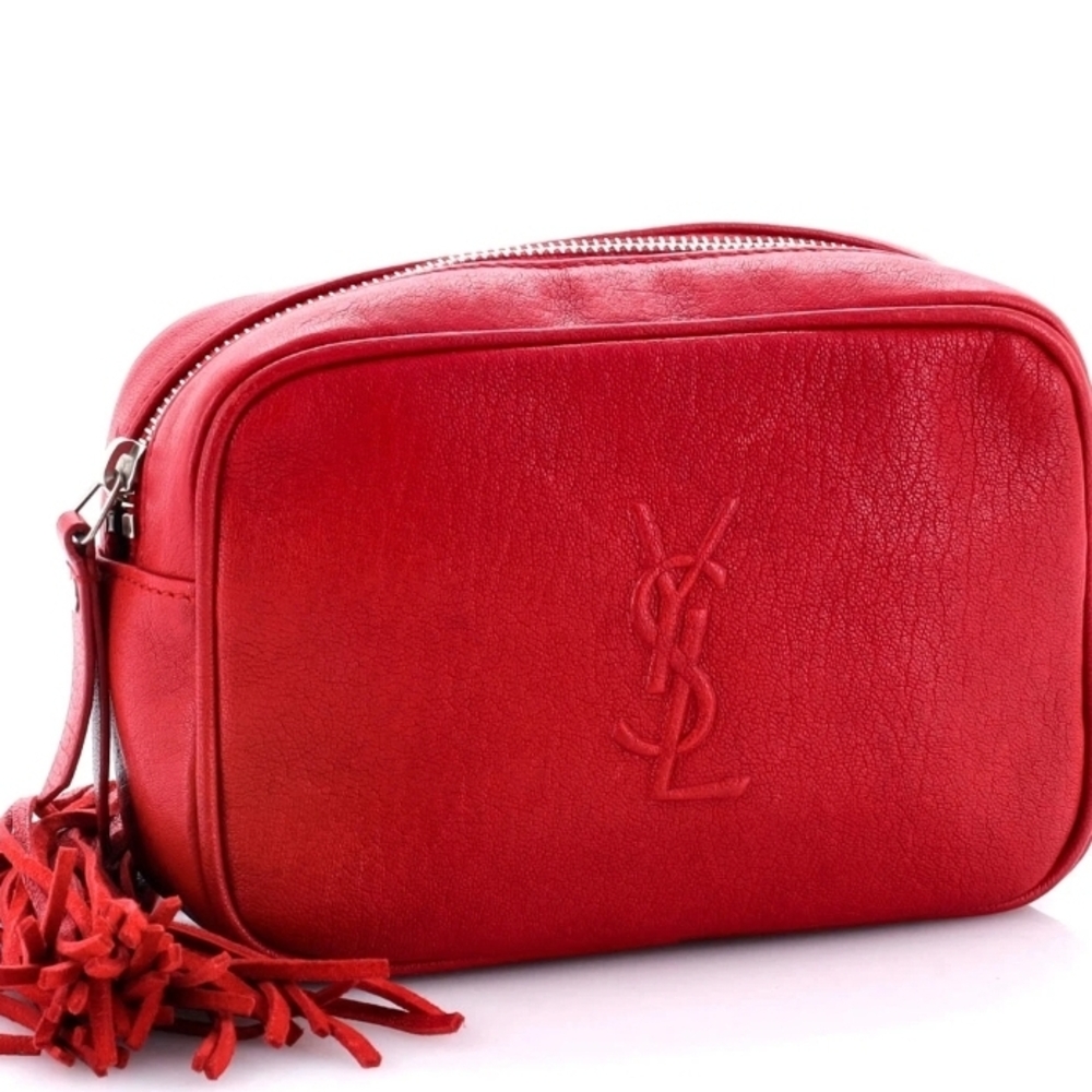 Yves Saint Laurent Red Crossbody Bag with Embossed Logo